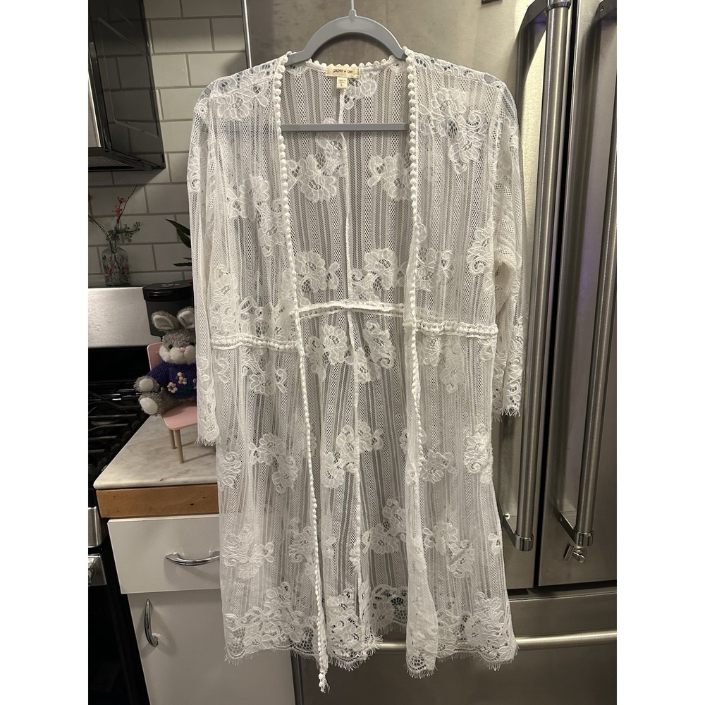 Paper And Tee Open Lace Cardigan Midi SzL White Empire Waist Layer W Tank Suit